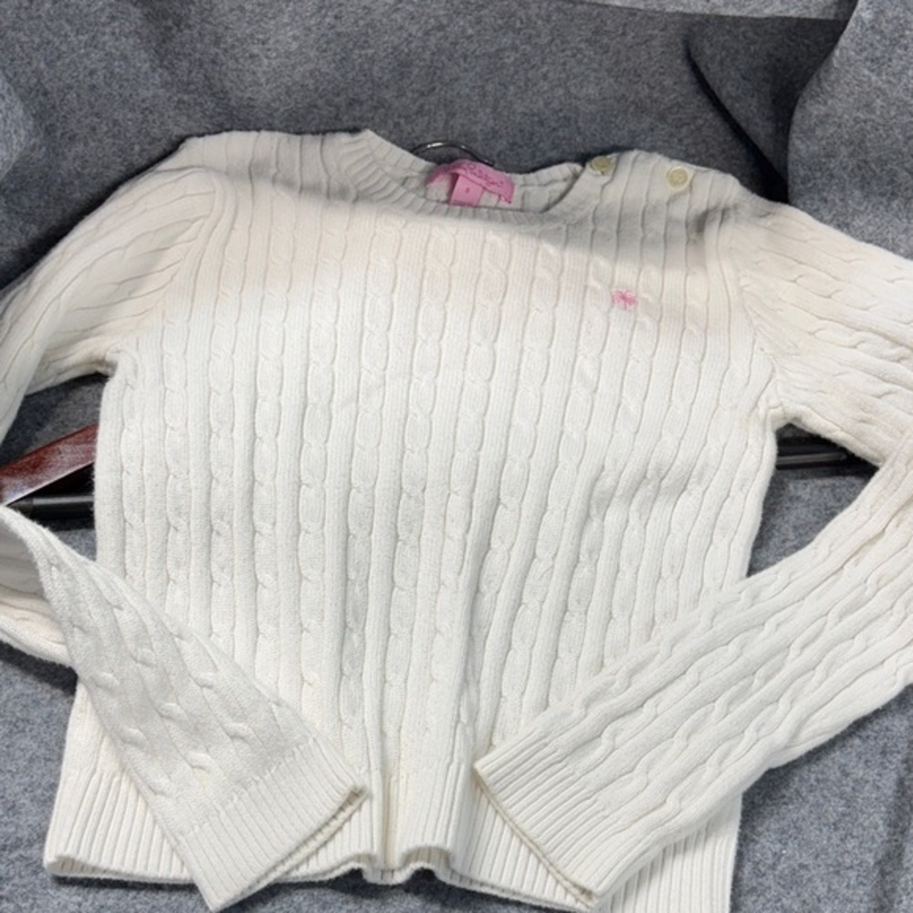 Lilly Pulitzer off white and pink Cable Knit long sleeve cotton Sweater 8